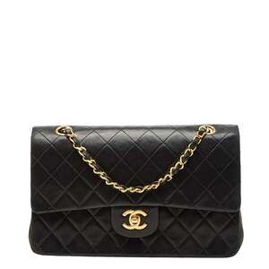 CHANEL Coco Mark Matelasse 25 Double Flap Chain Shoulder Bag in Black Lambski...